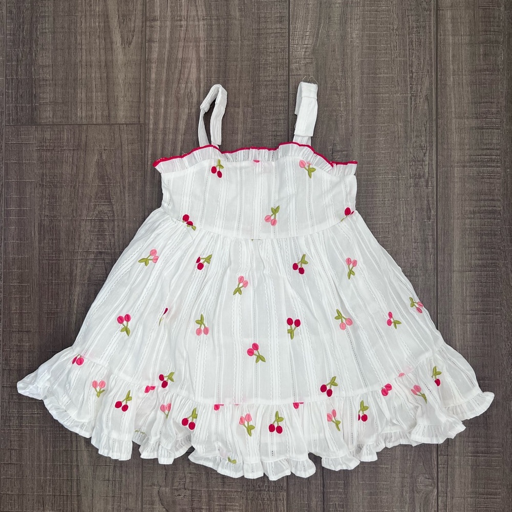 White Dress with Cherry Embroidery